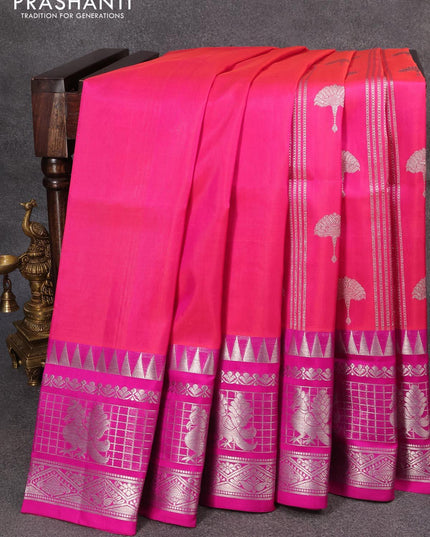 Venkatagiri silk saree dual shade of pinkish orange and pink with allover silver zari weaves and long rich silver zari woven border - {{ collection.title }} by Prashanti Sarees