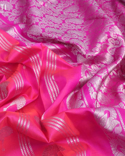 Venkatagiri silk saree dual shade of pinkish orange and pink with allover silver zari weaves and long rich silver zari woven border - {{ collection.title }} by Prashanti Sarees