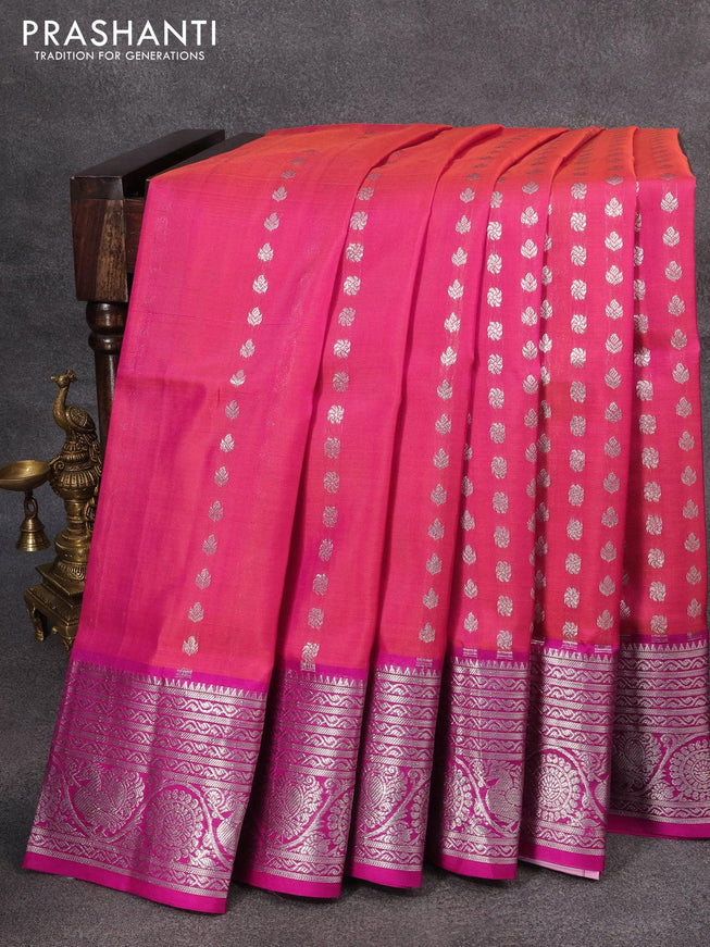 Venkatagiri silk saree dual shade of pinkish orange and pink with allover silver zari woven butta weaves and rich silver zari woven border - {{ collection.title }} by Prashanti Sarees
