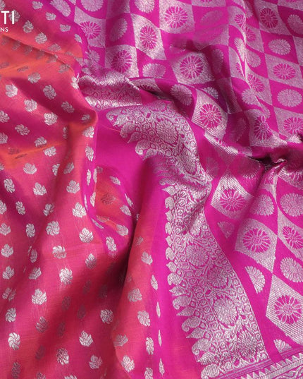 Venkatagiri silk saree dual shade of pinkish orange and pink with allover silver zari woven butta weaves and rich silver zari woven border - {{ collection.title }} by Prashanti Sarees