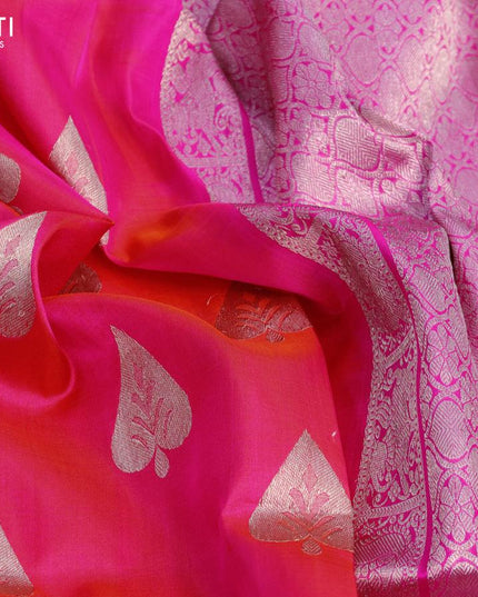 Venkatagiri silk saree dual shade of pinkish orange and pink with silver zari woven buttas and rich annam silver zari woven border - {{ collection.title }} by Prashanti Sarees