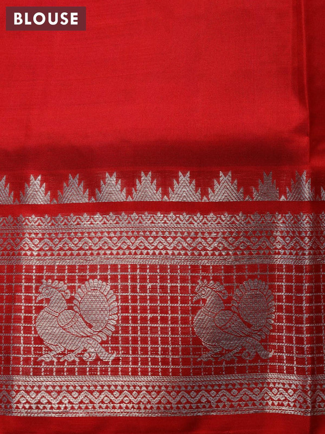 Venkatagiri silk saree dual shade of purple and red with silver zari woven buttas and rich silver zari woven border - {{ collection.title }} by Prashanti Sarees