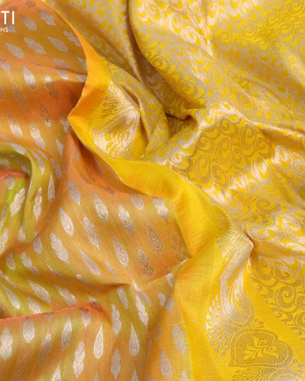 Venkatagiri silk saree dual shade of yellowish pink and yellow with allover silver zari woven butta weaves and rich silver zari woven floral border - {{ collection.title }} by Prashanti Sarees