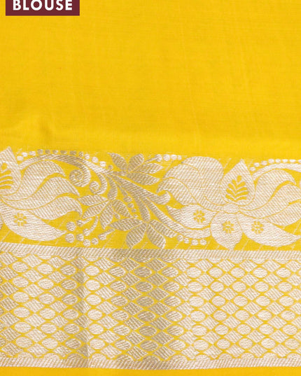 Venkatagiri silk saree dual shade of yellowish pink and yellow with allover silver zari woven butta weaves and rich silver zari woven floral border - {{ collection.title }} by Prashanti Sarees