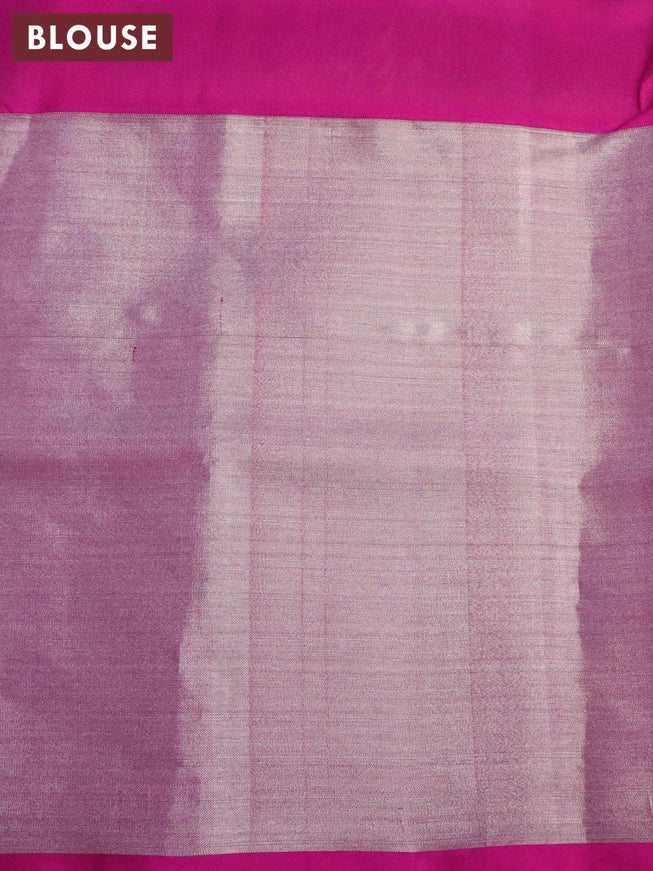 Venkatagiri silk saree fluorescent green and pink with allover silver zari weaves and long silver zari woven border - {{ collection.title }} by Prashanti Sarees