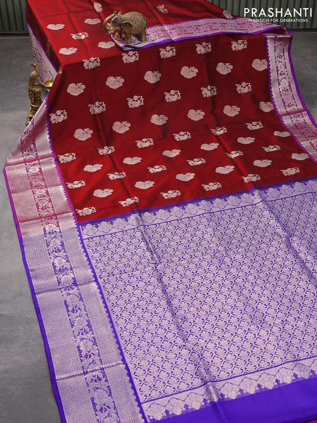 Venkatagiri silk saree maroon and blue with silver zari woven buttas and rich silver zari woven border - {{ collection.title }} by Prashanti Sarees