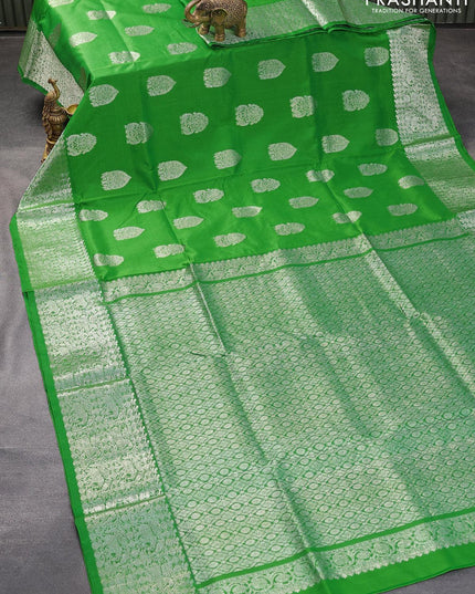 Venkatagiri silk saree parrot green with silver zari woven buttas and rich silver zari woven border - {{ collection.title }} by Prashanti Sarees