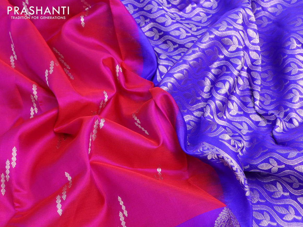 Venkatagiri silk saree pink and blue with silver zari woven buttas and long rich silver zari woven border - {{ collection.title }} by Prashanti Sarees