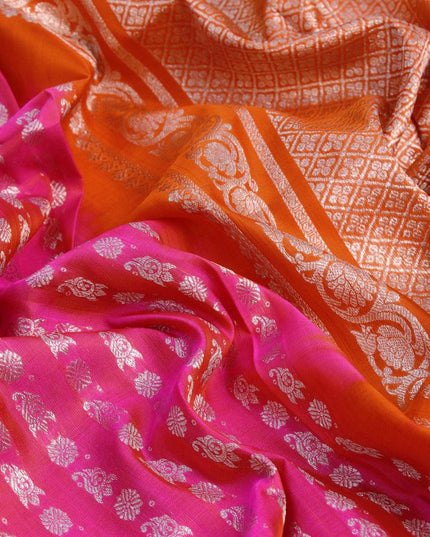 Venkatagiri silk saree pink and orange with allover silver zari woven butta weaves and silver zari woven paithani border - {{ collection.title }} by Prashanti Sarees