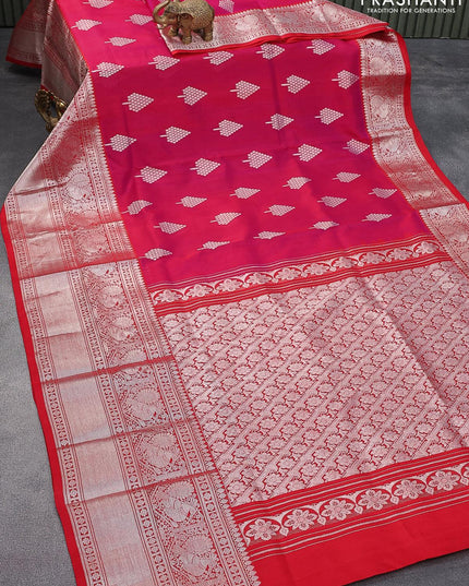 Venkatagiri silk saree pink and red with silver zari woven buttas and long annam silver zari woven border - {{ collection.title }} by Prashanti Sarees