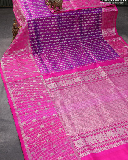 Venkatagiri silk saree purple and pink with allover silver zari woven butta weaves and long silver zari woven border - {{ collection.title }} by Prashanti Sarees