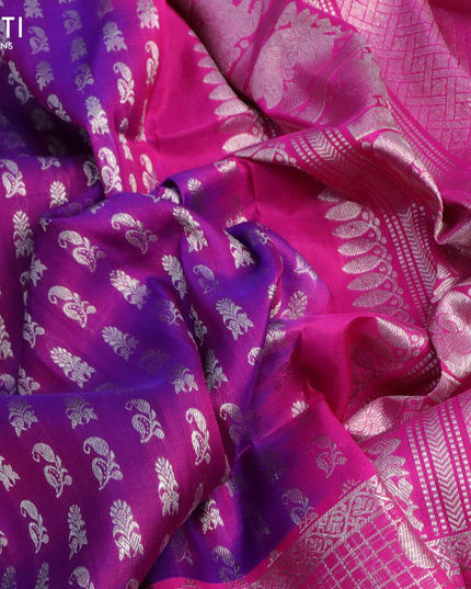 Venkatagiri silk saree purple and pink with allover silver zari woven butta weaves and long silver zari woven border - {{ collection.title }} by Prashanti Sarees
