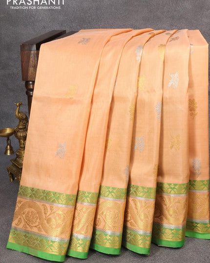 Venkatagiri silk saree sandal and green with silver & golg zari woven buttas and rich zari woven border - {{ collection.title }} by Prashanti Sarees