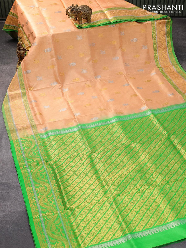 Venkatagiri silk saree sandal and green with silver & golg zari woven buttas and rich zari woven border - {{ collection.title }} by Prashanti Sarees