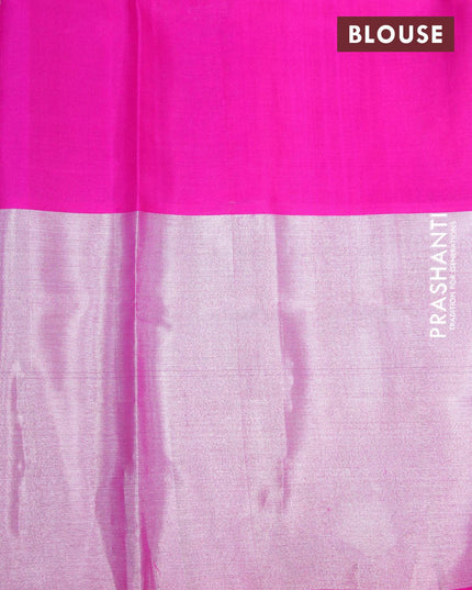 Venkatagiri Silk saree yellow and pink with allover silver zari woven buttas and long silver zari woven border - {{ collection.title }} by Prashanti Sarees