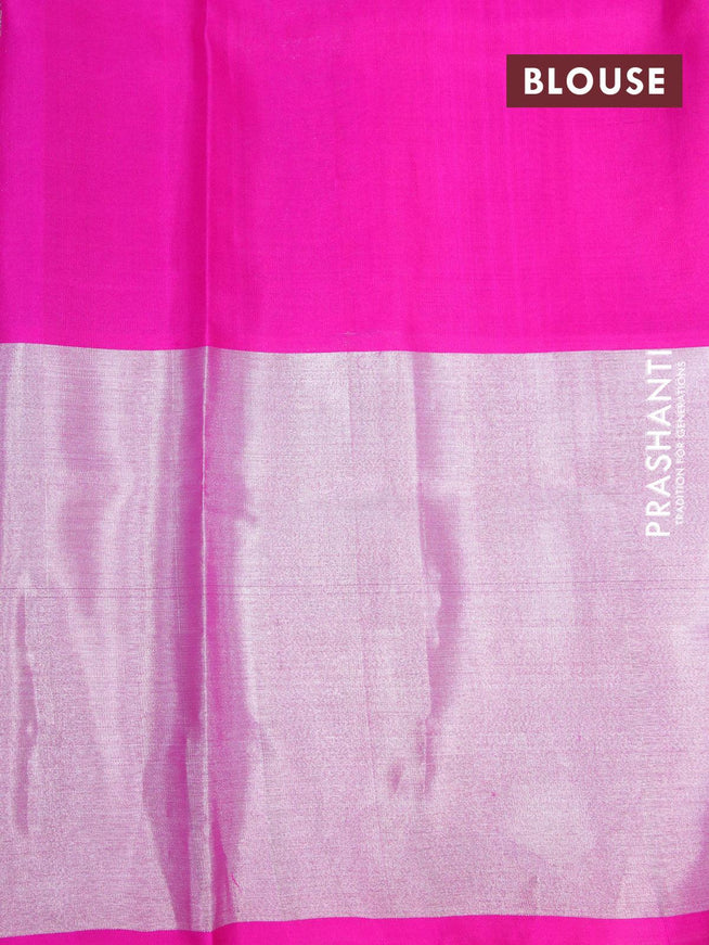 Venkatagiri Silk saree yellow and pink with allover silver zari woven buttas and long silver zari woven border - {{ collection.title }} by Prashanti Sarees