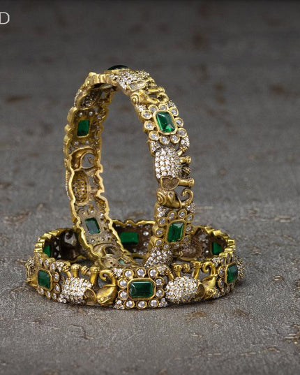 Victorian bangles elephant design with emerald & cz stone - {{ collection.title }} by Prashanti Sarees