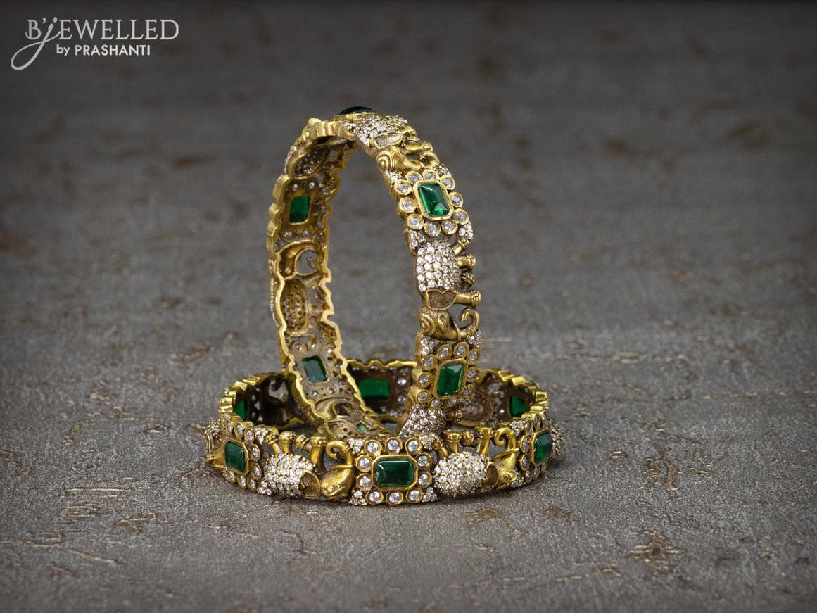 Victorian bangles elephant design with emerald & cz stone - {{ collection.title }} by Prashanti Sarees