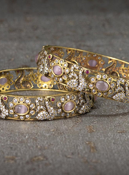 Victorian bangles swan design with baby pink cz stone - {{ collection.title }} by Prashanti Sarees