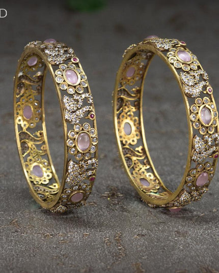 Victorian bangles swan design with baby pink cz stone - {{ collection.title }} by Prashanti Sarees