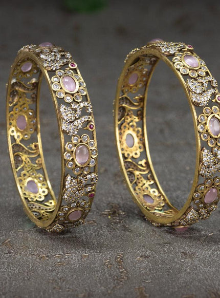 Victorian bangles swan design with baby pink cz stone - {{ collection.title }} by Prashanti Sarees