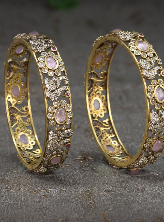 Victorian bangles swan design with baby pink cz stone - {{ collection.title }} by Prashanti Sarees
