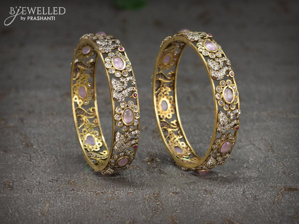 Victorian bangles swan design with baby pink cz stone - {{ collection.title }} by Prashanti Sarees