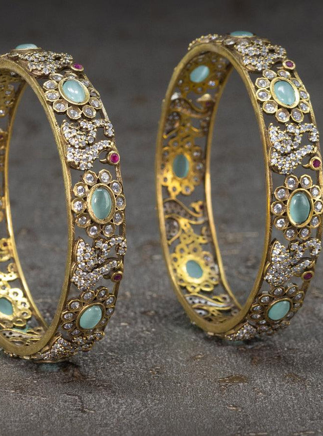 Victorian bangles swan design with mint and cz stones - {{ collection.title }} by Prashanti Sarees