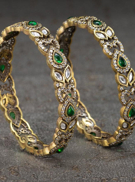 Victorian bangles with emerald & cz stone - {{ collection.title }} by Prashanti Sarees