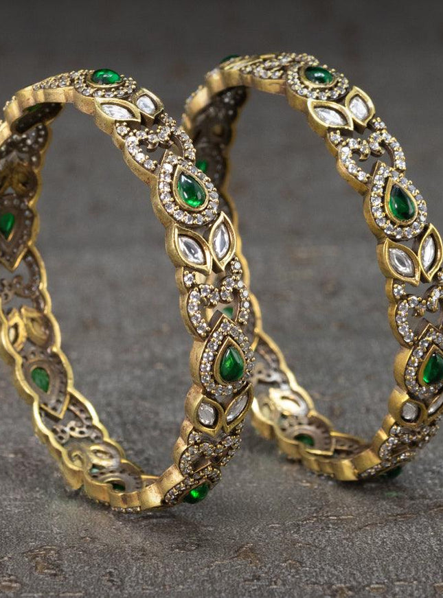 Victorian bangles with emerald & cz stone - {{ collection.title }} by Prashanti Sarees