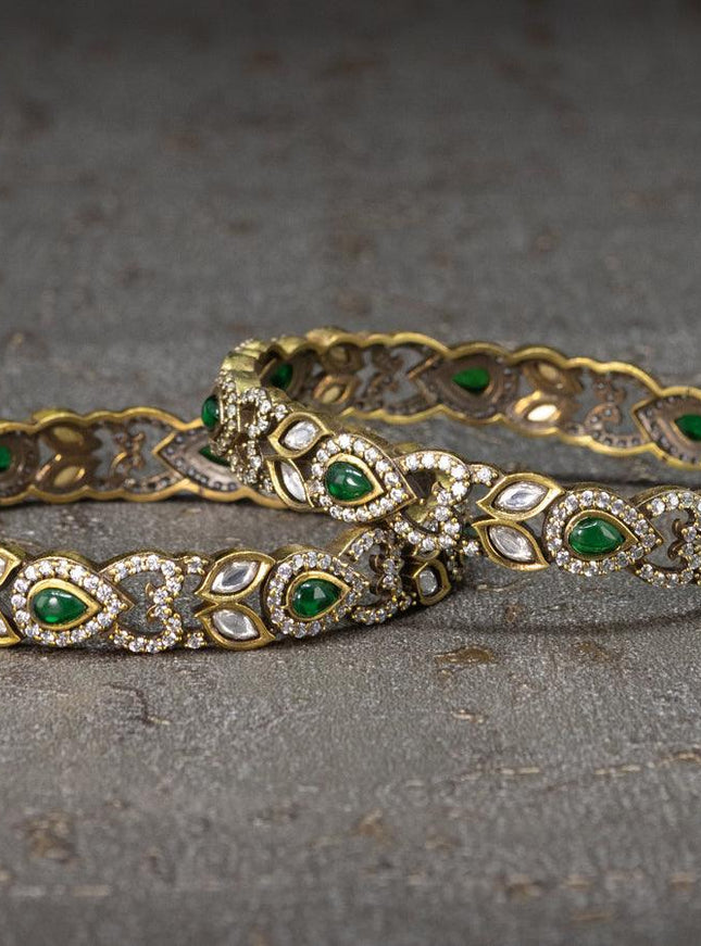 Victorian bangles with emerald & cz stone - {{ collection.title }} by Prashanti Sarees