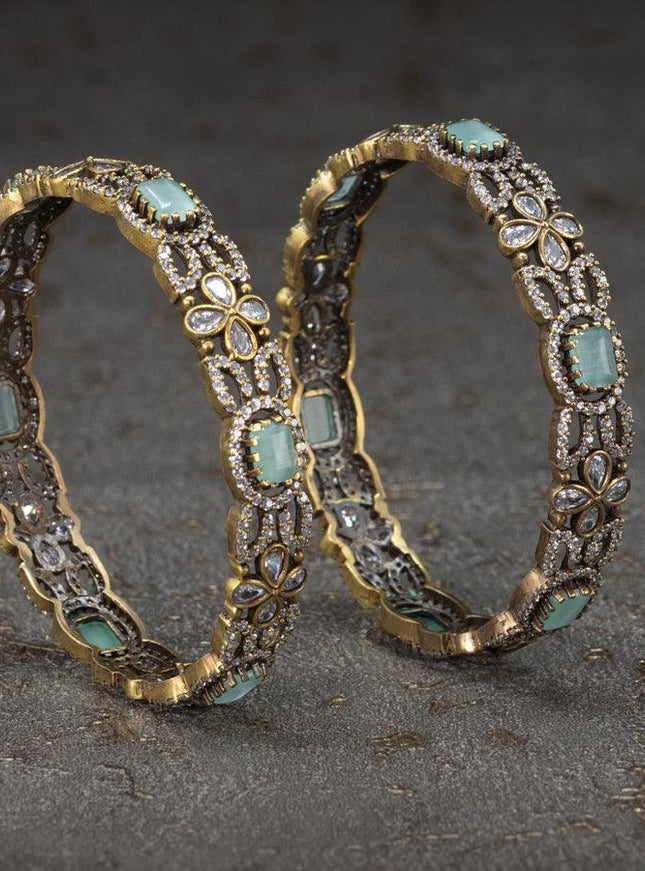 Victorian bangles with mint & cz stone - {{ collection.title }} by Prashanti Sarees