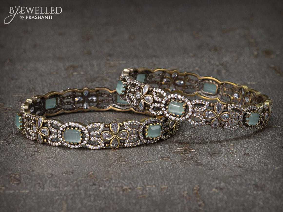 Victorian bangles with mint & cz stone - {{ collection.title }} by Prashanti Sarees