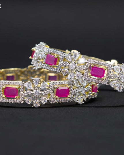 Zircon bangle floral design with ruby and cz stone in gold finish - {{ collection.title }} by Prashanti Sarees