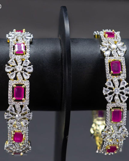 Zircon bangle floral design with ruby and cz stone in gold finish - {{ collection.title }} by Prashanti Sarees