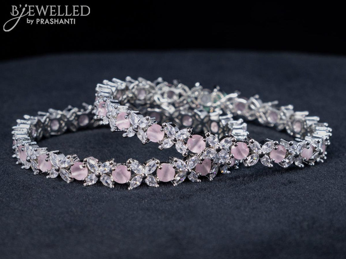 Zircon bangles floral design with baby pink and cz stones - {{ collection.title }} by Prashanti Sarees