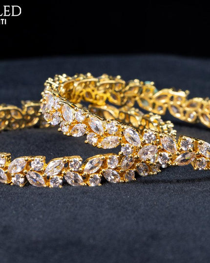 Zircon bangles floral design with cz stones in gold finish - {{ collection.title }} by Prashanti Sarees