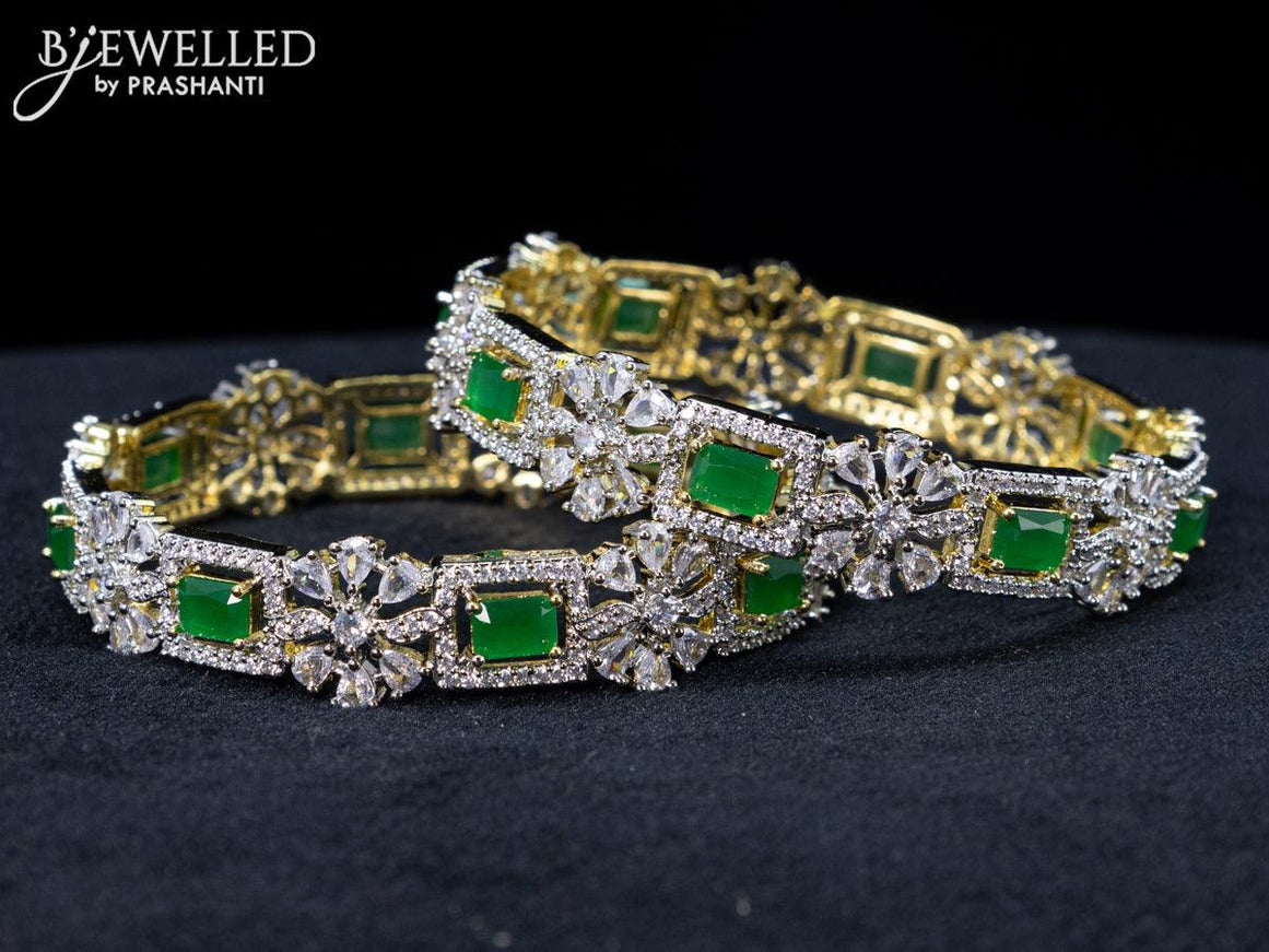 Zircon bangles floral design with emerald and cz stones in gold finish - {{ collection.title }} by Prashanti Sarees