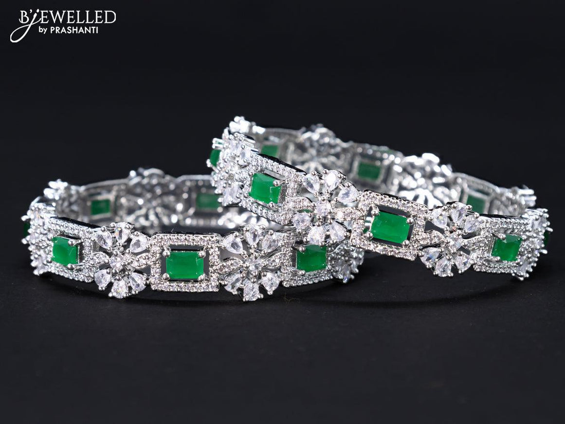 Zircon bangles floral design with emerald and cz stones - {{ collection.title }} by Prashanti Sarees