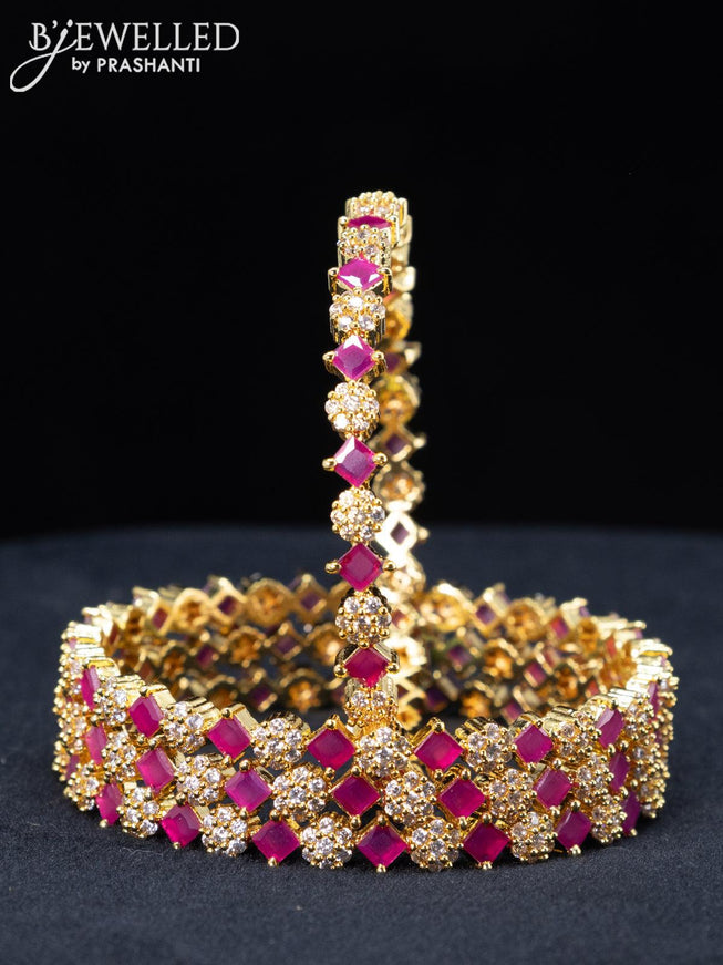 Zircon bangles floral design with ruby and cz stones in gold finish - {{ collection.title }} by Prashanti Sarees
