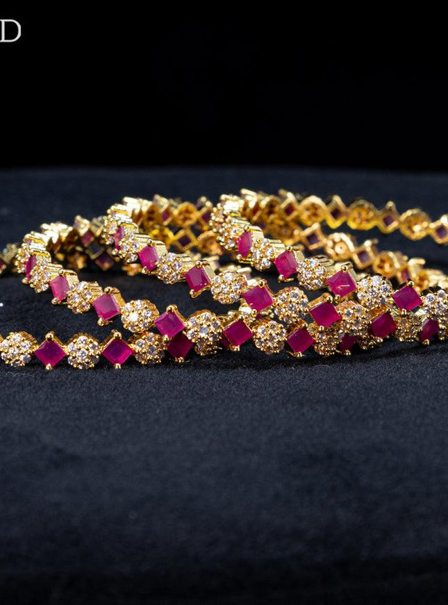 Zircon bangles floral design with ruby and cz stones in gold finish - {{ collection.title }} by Prashanti Sarees