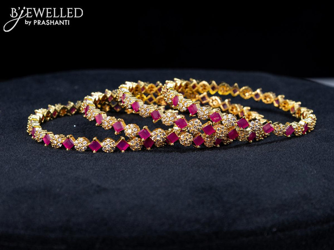 Zircon bangles floral design with ruby and cz stones in gold finish - {{ collection.title }} by Prashanti Sarees