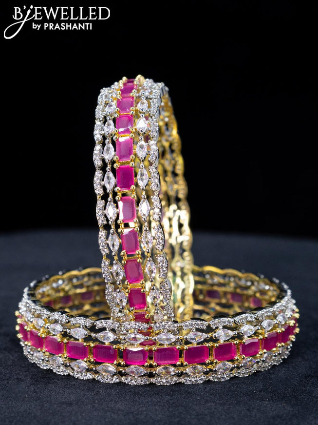Zircon bangles with ruby and cz stones in gold finish - {{ collection.title }} by Prashanti Sarees