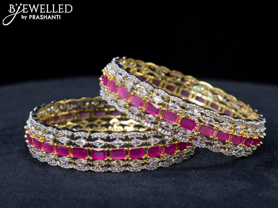 Zircon bangles with ruby and cz stones in gold finish - {{ collection.title }} by Prashanti Sarees