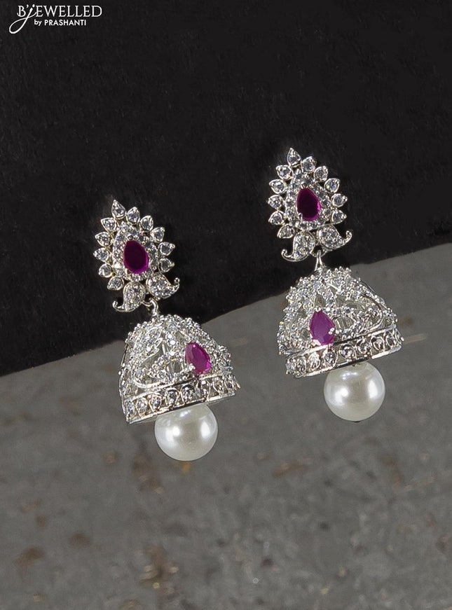 Zircon choker floral design sapphire and cz stones with pearl hangings - {{ collection.title }} by Prashanti Sarees