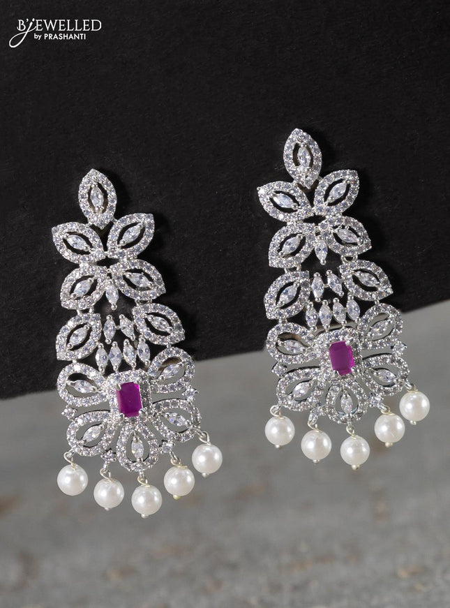 Zircon choker floral design with cz stones and pearl hangings - {{ collection.title }} by Prashanti Sarees