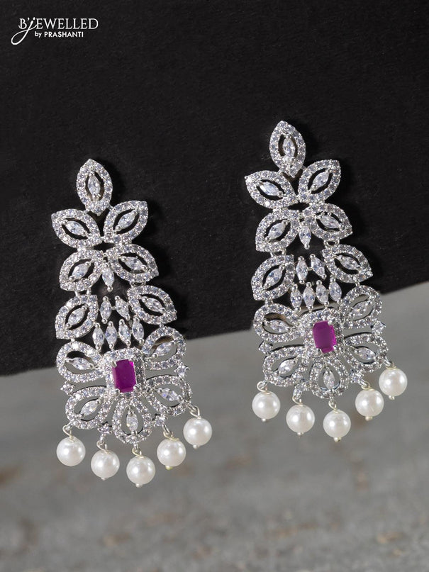 Zircon choker floral design with cz stones and pearl hangings - {{ collection.title }} by Prashanti Sarees