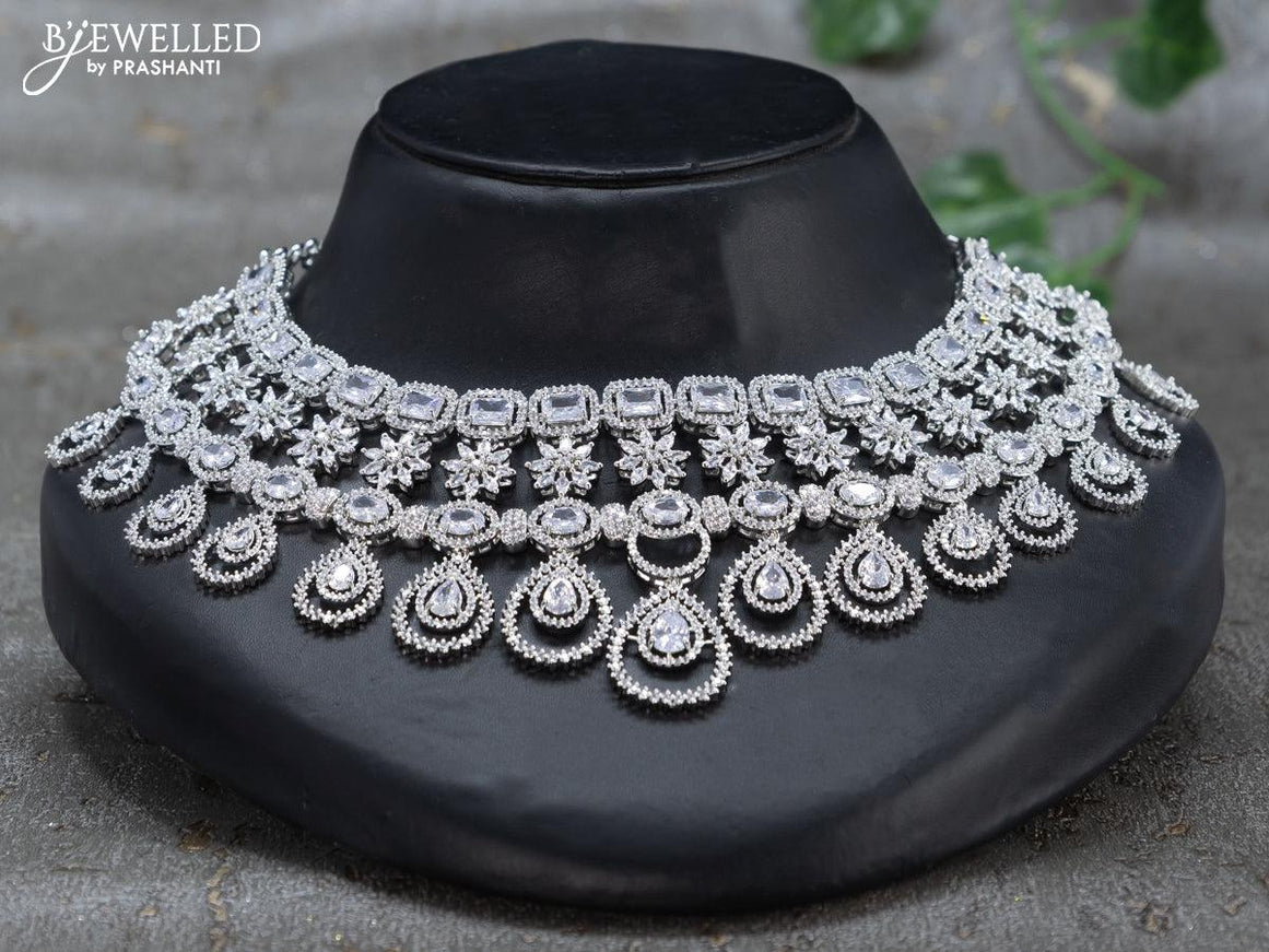 Zircon choker floral design with cz stones - {{ collection.title }} by Prashanti Sarees