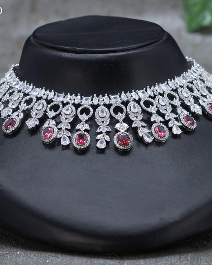Zircon choker floral design with red and cz stones - {{ collection.title }} by Prashanti Sarees
