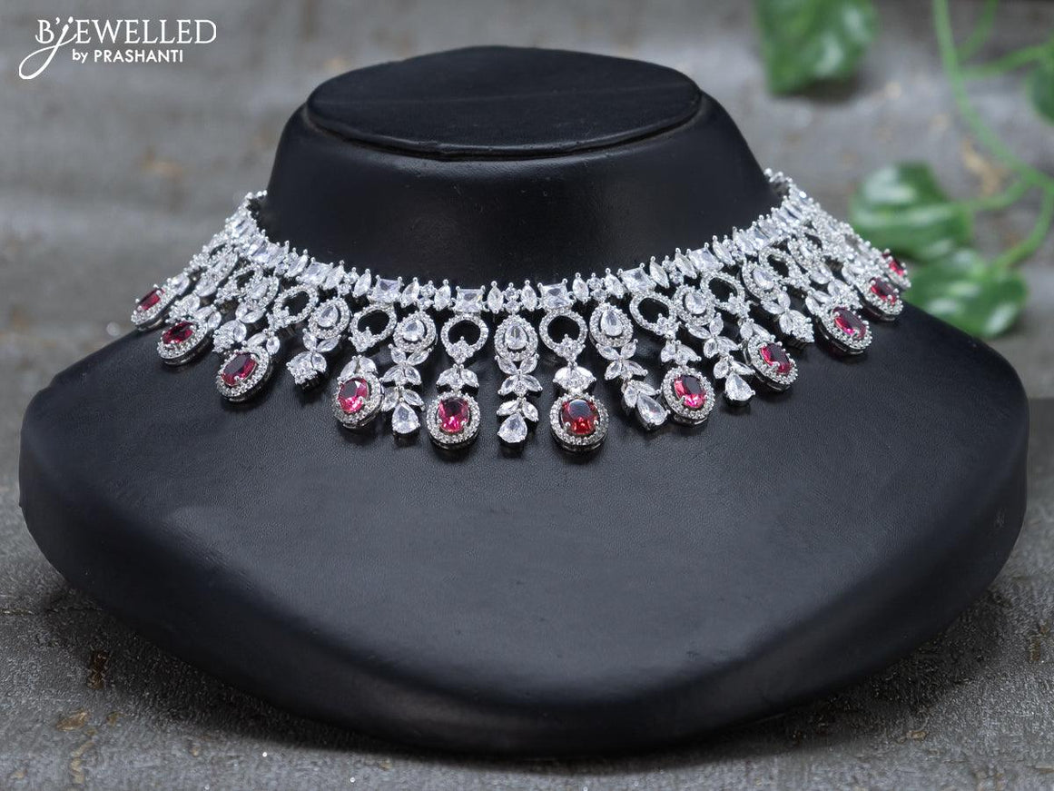 Zircon choker floral design with red and cz stones - {{ collection.title }} by Prashanti Sarees